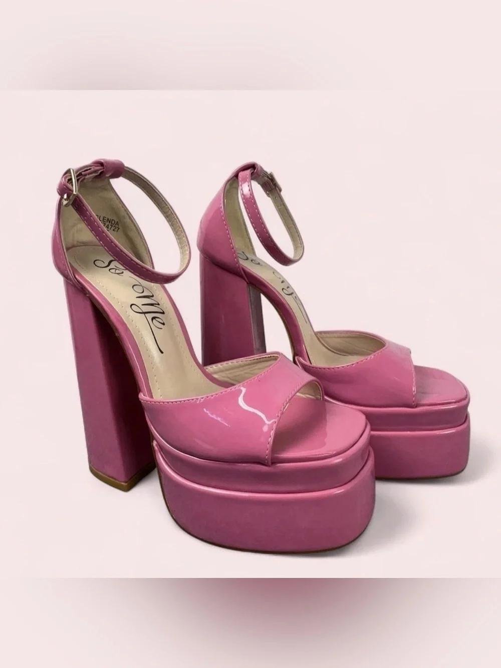 So Me Glenda Pink Patent Platform Block Heel Sandals Barbie Y2K Size 5.5